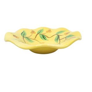 Gail Pittman Pottery Fluted Serving Bowl Yellow Acorn Vine 10.5 In Vintage 2002